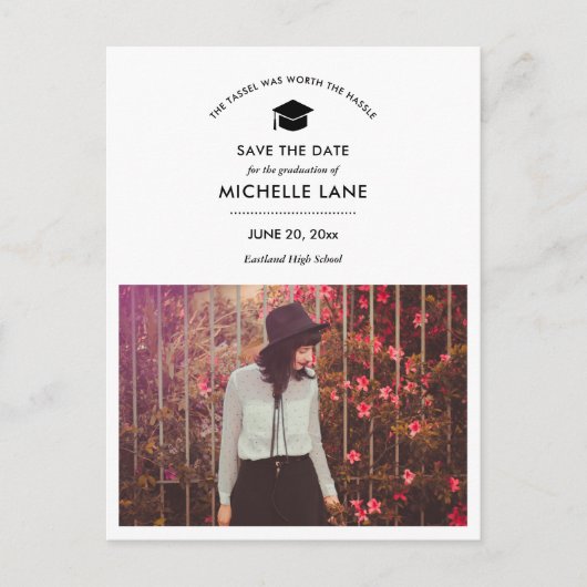 卒業ミニマル卒業写真を保存する ポストカード (正面)