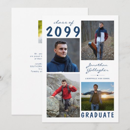 卒業ミニマル5フォトコラージスクリプト 案内状 (正面/裏面)