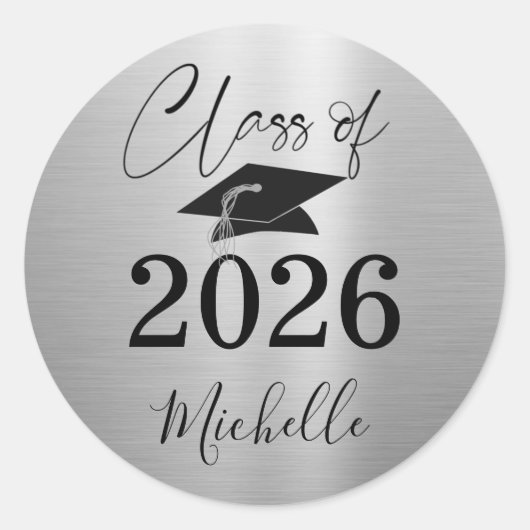 卒業メタリック銀文字クラス ラウンドシール (正面)