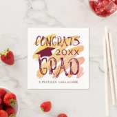 卒業モダンおめでとうグラッドキャップカスタムカラー スタンダードカクテルナプキン (インサイチュ)