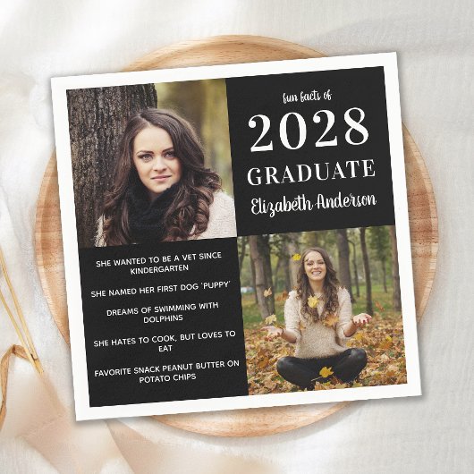 卒業モダンおもしろいファクト卒業2写真 スタンダードカクテルナプキン