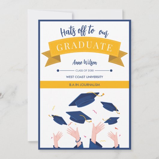 卒業モダンお洒落前の帽子 案内状 (正面)