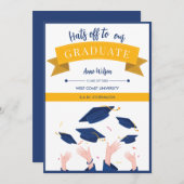 卒業モダンお洒落前の帽子 案内状 (正面/裏面)