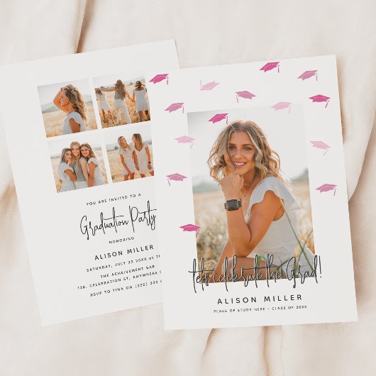 卒業モダンお祝いピンク 招待状