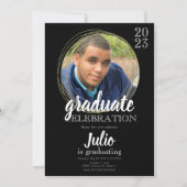 卒業モダンお祝いブラック金ゴールド 招待状 (正面)