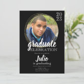 卒業モダンお祝いブラック金ゴールド 招待状 (スタンド正面)