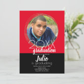 卒業モダンお祝い2トーンフォトレッド 招待状 (スタンド正面)