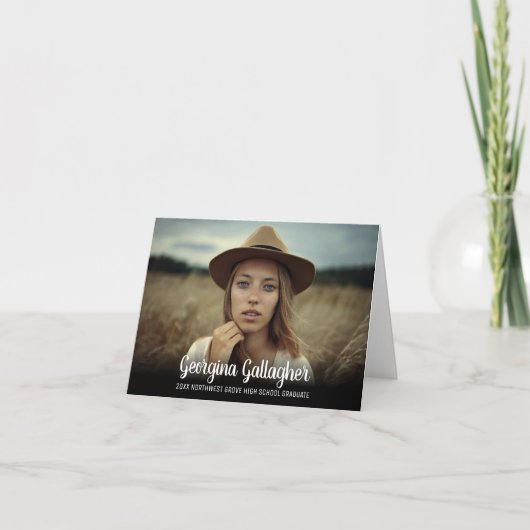 卒業モダンはっきりした写真 |グラッド名スクリプト 案内状 (正面)