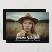 卒業モダンはっきりした写真 |グラッド名スクリプト 案内状 (正面/裏面)