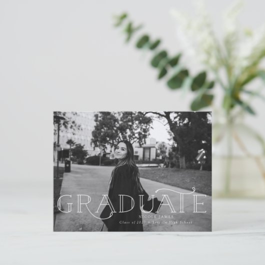 卒業モダンはっきりした発表 ポストカード (スタンド正面)