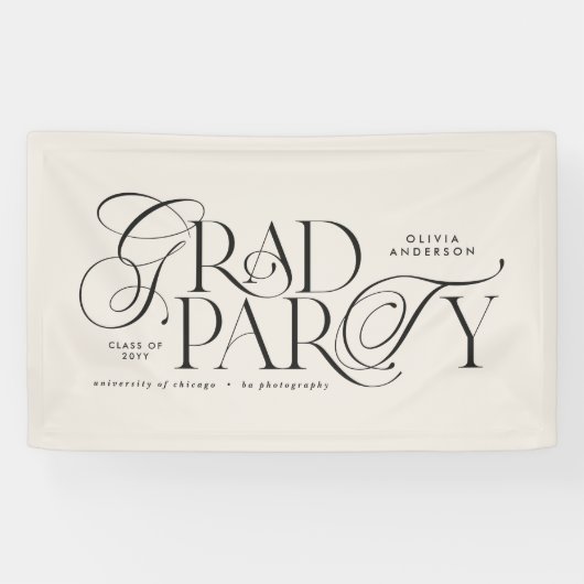 卒業モダンエレガントタイポグラフィ白黒 横断幕 (横)