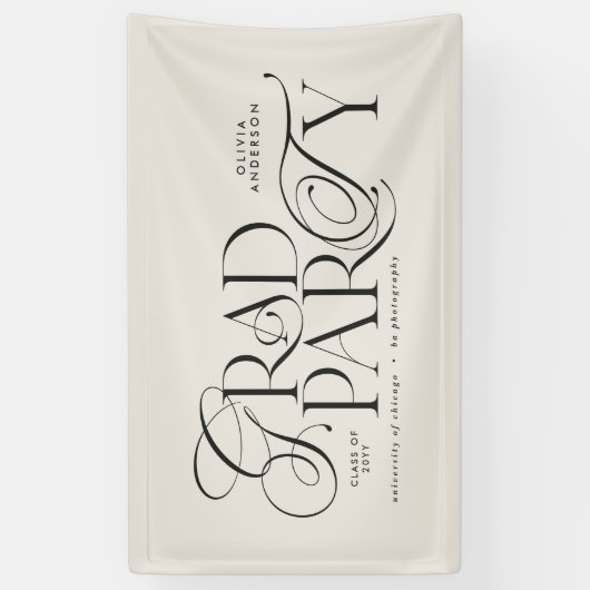 卒業モダンエレガントタイポグラフィ白黒 横断幕 (縦)