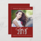 卒業モダンエレガント者 |赤い卒業写真 案内状 (正面/裏面)