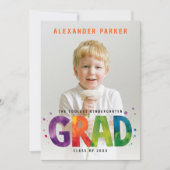 卒業モダンオレンジ写真ポートレート水彩画 案内状 (正面)