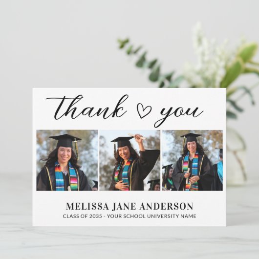 卒業モダンカスタムハート3写真 サンキューカード (スタンド正面)