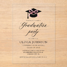 卒業モダンキャップエレガントピンクボウ卒業 アクリル招待状