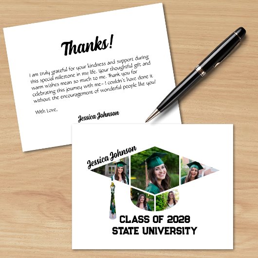 卒業モダンキャップ形状写真コラージュ サンキューカード