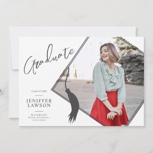 卒業モダンキャップ白黒フォト卒業 案内状 (正面)