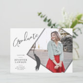 卒業モダンキャップ白黒フォト卒業 案内状 (スタンド正面)