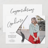 卒業モダンキャップ白黒フォト卒業 案内状 (正面/裏面)