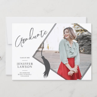 卒業モダンキャップ白黒フォト卒業 案内状