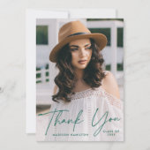 卒業モダングリーンスクリプト写真卒業 サンキューカード (正面)