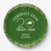 卒業モダングリーンフェイク金ゴールドグリッター ペーパープレート (正面)