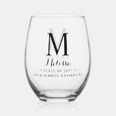 卒業モダンシンプルカスタムモノグラム卒業 ステムなしワイングラス (正面)