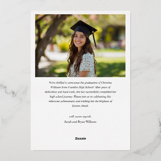 卒業モダンシンプル写真エレガント卒業 箔招待状 (裏面)