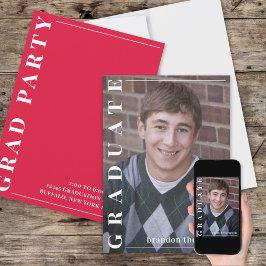 卒業モダンシンプル写真最小主義レッド 招待状