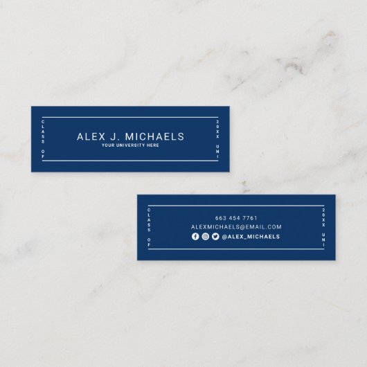 卒業モダンシンプル名票の青クラス コーリングカード (正面/裏面)