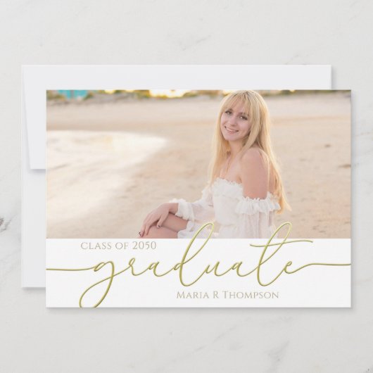 卒業モダンシンプル金ゴールドエレガント2枚 招待状 (正面)