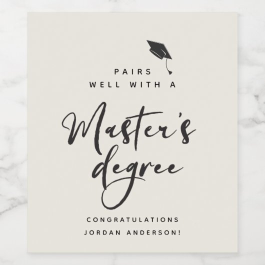 卒業モダンスクリプトおめでとうマスターの学位 ワインラベル (シングルラベル)