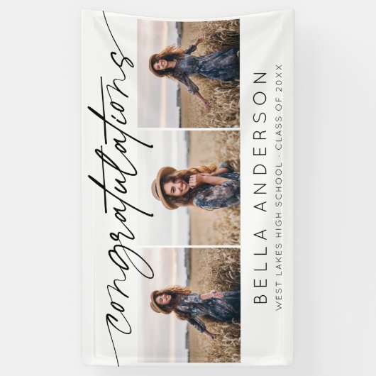 卒業モダンスクリプトおめでとう3写真 横断幕 (縦)