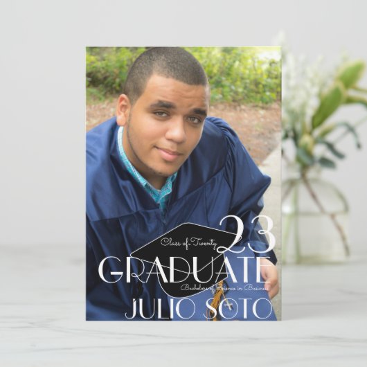 卒業モダンタイポグラフィのスクリプトの写真 招待状 (スタンド正面)