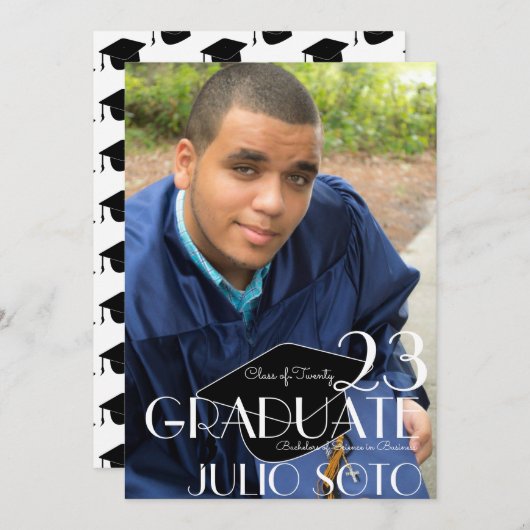 卒業モダンタイポグラフィのスクリプトの写真 招待状 (正面/裏面)