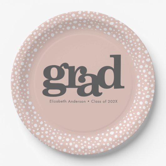卒業モダンタイポグラフィオン赤面ピンク ペーパープレート (正面)