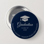 卒業モダンタイポグラフィネイビーブルースクリプト 缶バッジ (正面&裏面)