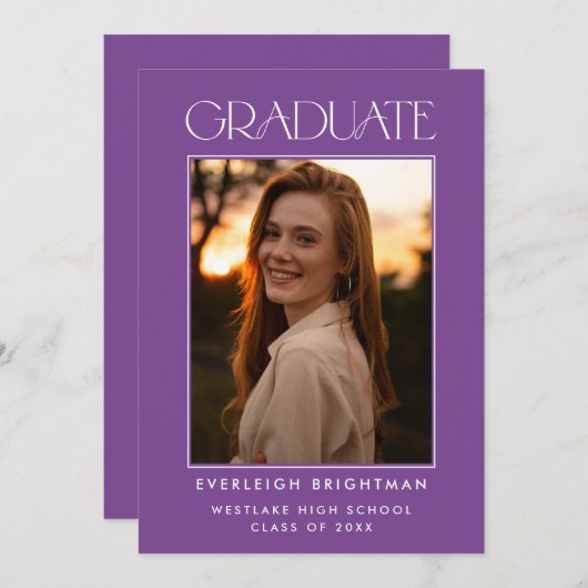 卒業モダンタイポグラフィ写真卒業招待状 招待状 (正面/裏面)