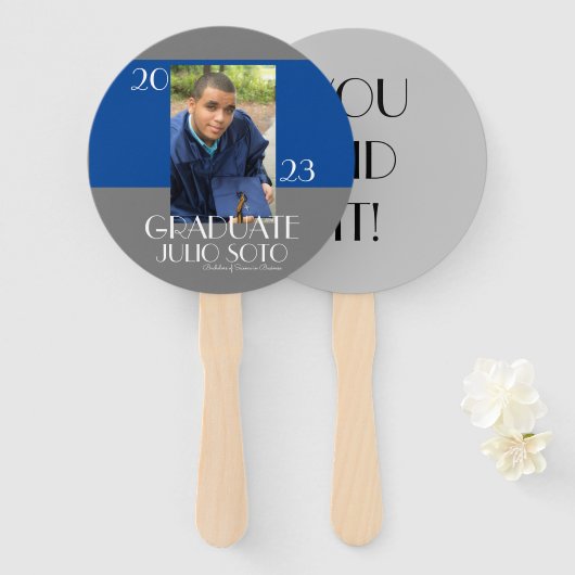 卒業モダンタイポグラフィ2023フォトブルー ハンドファン (正面&裏面)