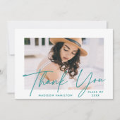 卒業モダンティール（緑がかった色）台本写真卒業 サンキューカード (正面)