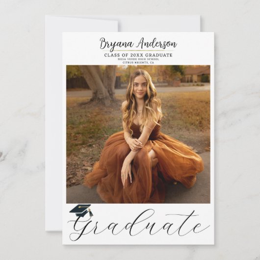 卒業モダントレンディー写真卒業キャップ 招待状 (正面)