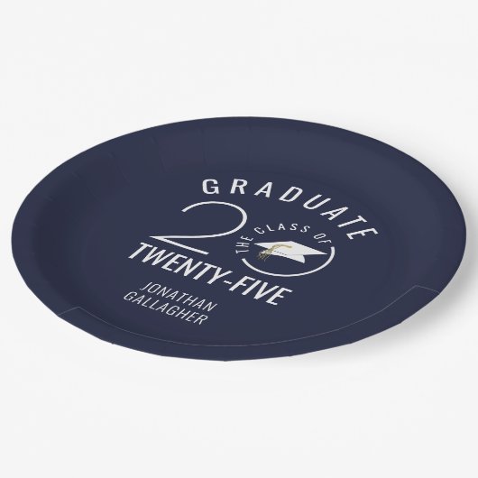 卒業モダンネイビーブルークラス年タイポグラフィ ペーパープレート (アングル)