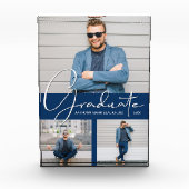 卒業モダンネイビーブルーコラージュ フォトブロック (正面)