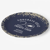 卒業モダンネイビーブルーフェイク金ゴールドグリッター ペーパープレート (アングル)
