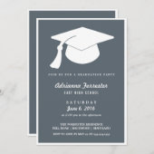 卒業モダンハットブルー卒業パーティー 招待状 (正面/裏面)