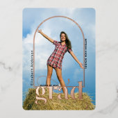 卒業モダンバラ金ゴールドアーチ写真卒業パーティー 箔招待状 (正面)