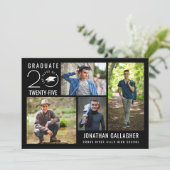 卒業モダンパーティブラック4フォトコラージュ 招待状 (スタンド正面)