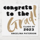 卒業モダンパーティブラック&金ゴールド スパークリングワインラベル (シングルラベル)