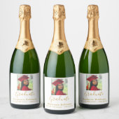 卒業モダンパーティー2023写真金ゴールド スパークリングワインラベル (ボトル)